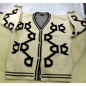 PrettyGarden Lock & Key Chain Oversized Chunky Knit Cardigan Retro Black Pattern